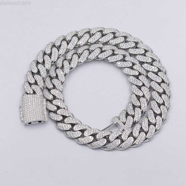 

customized 18mm wide 2 rows moissanite diamond 925 sterling silver cuban link chain for mens hiphop jewelry