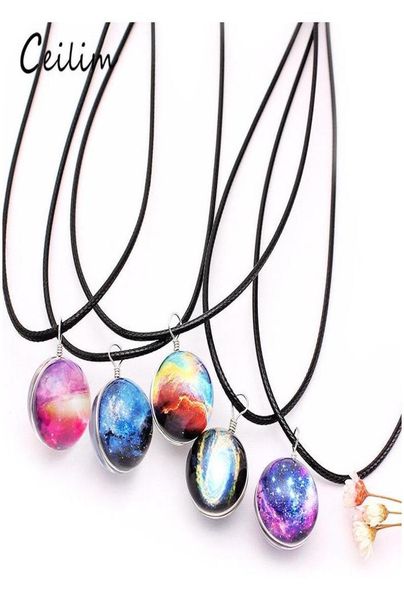 

fashion dreamy starry nebula space galaxy universe necklace doublesided glass ball pendant black letter chain necklaces women gir6251312, Silver