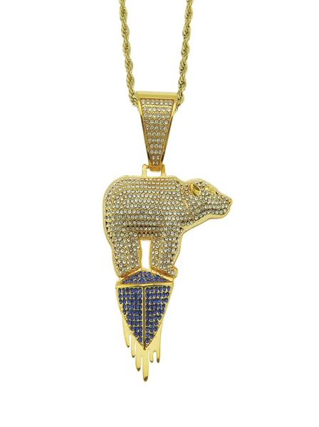 

glacier polar bear pendant necklace men's overbearing item firmware gold necklace er chain mens hiphop iced out jewelry gold chain82625, Silver