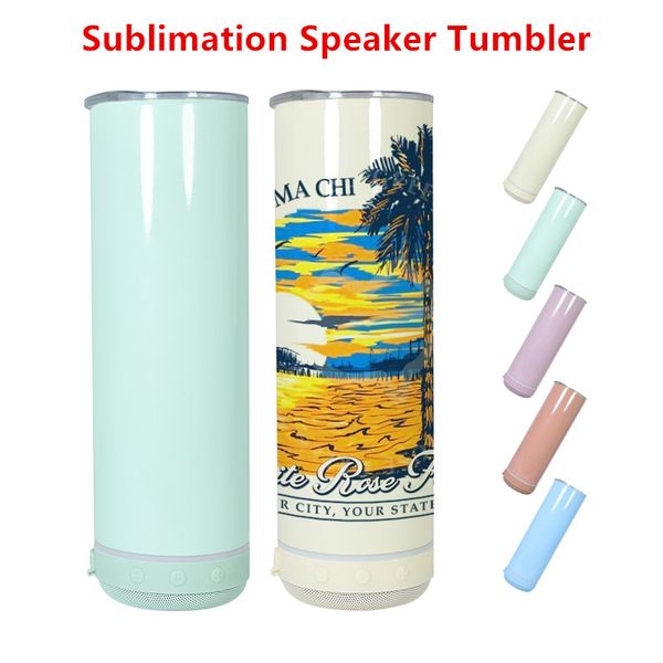 

20oz sublimation macaron bluetooth speaker tumbler sublimation slim straight tumbler wireless intelligent music cups stainless steel smart w