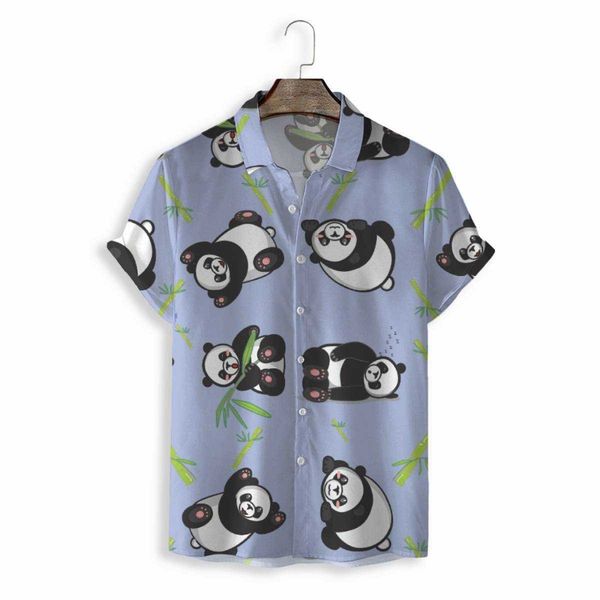 

new summer printing panda bamboo men's casual loose shirt, White;black