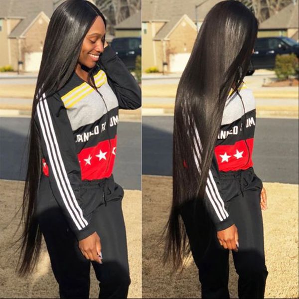 

40 48 inches straight lace front wigs human hair 13x4 transparent larger lace area frontal wig pre pluck for women 250% density, Black;brown