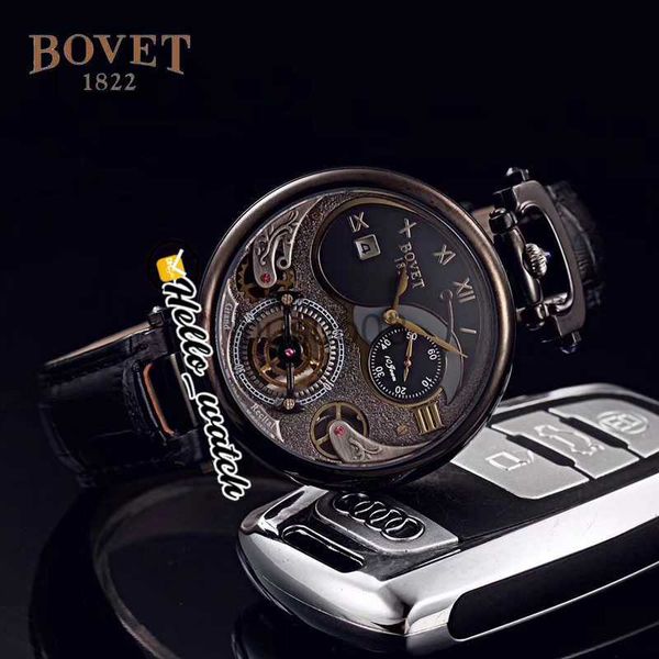 

other watches 46mm bovet 1822 tourbillon amadeo fleurie automatic mens watch steel caes gray skeleton dial roman markers leather hwbt hello_, Slivery;black