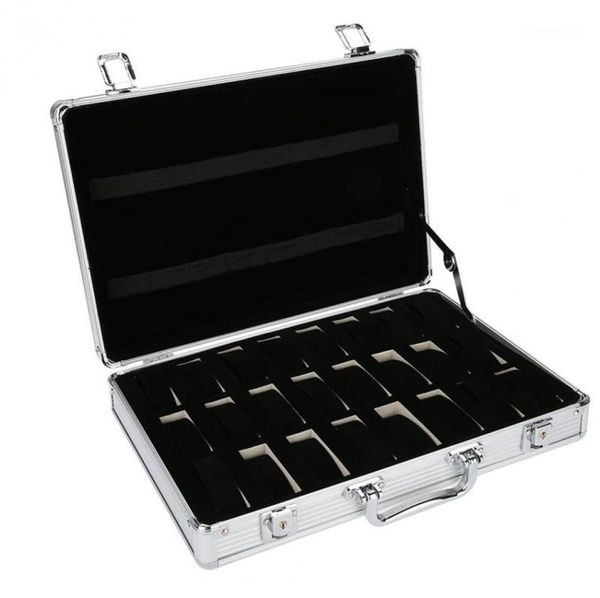 

watch boxes cases 24 grid aluminum suitcase case display storage box bracket clock clock13115325, Black;blue