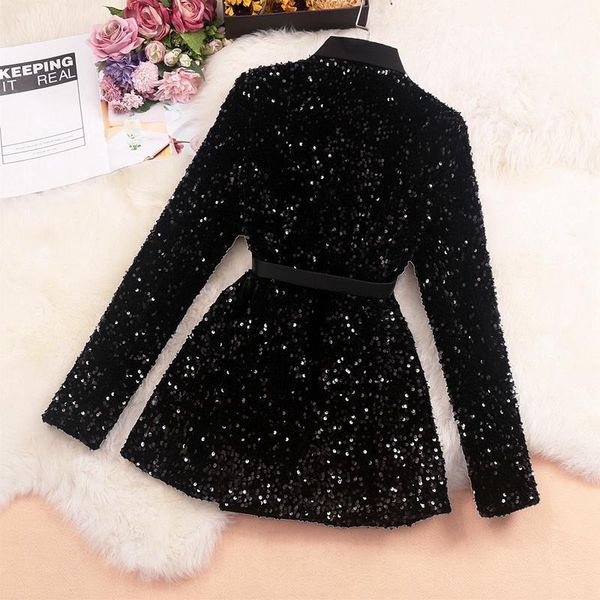 

pants new fashion women shiny doublebreasted sequins suit jacket female cotton coat black slim fit blazers fall clothes with belt, White