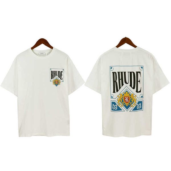 

2023 rhude poker printed women men t shirts tees summer style hiphop casual short sleeve shirt n6qx, White;black