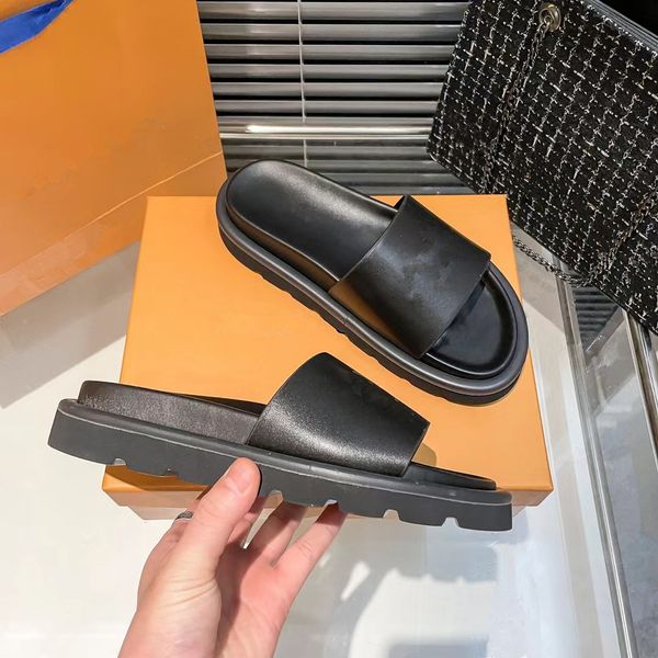 

sandals for women shoes seaside beach leisure women a word procrastinates design platform female soft and thick bottom slide platform sandal, Black