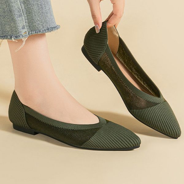 

summer womens flat shoes breathable mesh non slip rubber sole fashion soft lightweight solid color pointed shoes 2023 new, Black