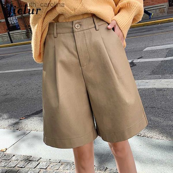 

fashion loose high waist shorts basic s-3xl size pu faux leather green black female autumn winter women's shorts new l230522, White;black