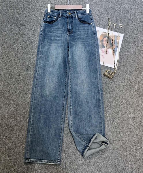 

Designer Jeans Womens Long Pants High Grade Trousers Pocket Embroidery Letter High Waist Slim Straight Jean For Women C2, Blue