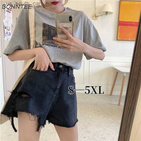

denim shorts women wide leg streetwear s-5xl vintage ripped fashion summer all-match young girl popular ulzzang chic baggy pure l230522, White;black