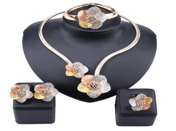 

african beads jewelry sets flower crystal pendant necklace earrings bracelet rings for women wedding party accessories sets9086086, Slivery;golden