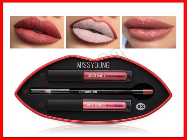 

2019 new lip makeup missyoung matte liquid lipstick lip liner shimmer lipgloss 3 in 1 lip make up set3607405