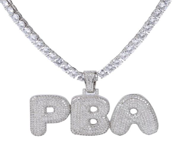 

2020 custom name bubble letters necklaces pendant charm for men women gold silver color cubic zirconia with rope chain gifts6977576