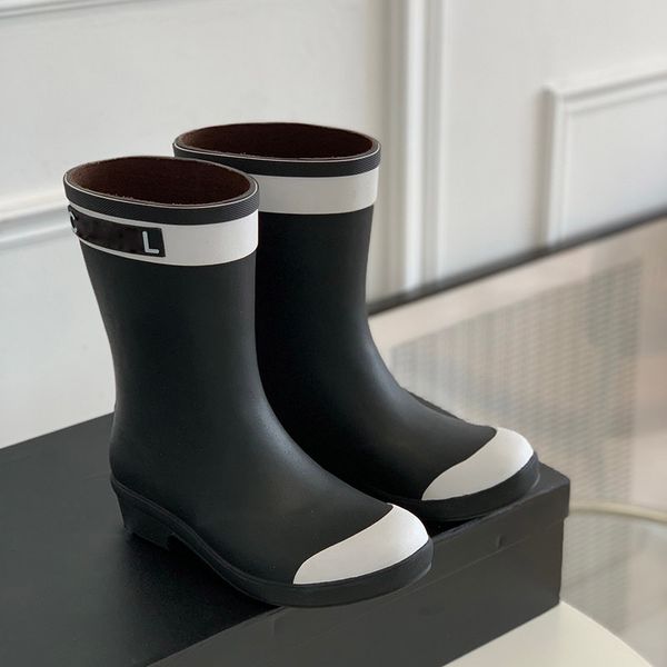 

france designer rain boots for womens classic rubber sole waterproof outdoor casual shoe luxurys ladies pink girls slip on low heels leisure, Black