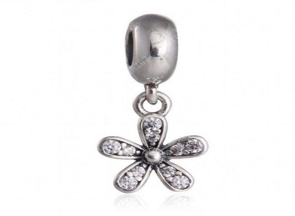 

new authentic 925 sterling silver daisy dangle charms with crystal flowers pendant fine jewelry fits beads bracelets diy jewelry m8748189, Black