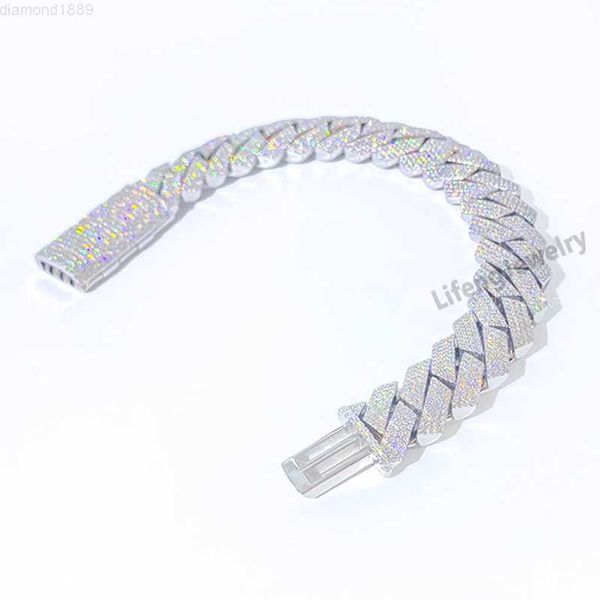 

luxury custom hiphop iced out cuban bracelet silver plated 15mm 8inch 4rows moissanite diamond bracelet miami cuban link chain