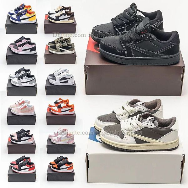 

new pattern kid shoes jumpman 1 basketball shoes black phantom reverse mocha chicago kids sneaker trainers boys and girls child shoes big si