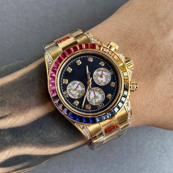 

watch mens watch rainbow automatic mechanical movement wristwatch sapphire wristwatches fashion watch stainless steel strap 40mm, Slivery;brown