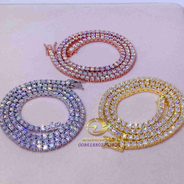 

fresh item hip hop bling 925 sterling silver 3mm 4mm flawless d color lab diamond moissanite tennis chain