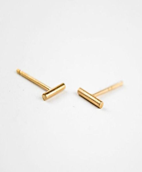 

1pair s005 gold silver plated tiny bar stud earring unique simple stick column bar earrings cylinder stud jewelry 8mm10mm12mm8214332, Golden;silver