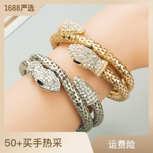 

charm bracelets necklaces new style personality exaggeration punk wind snake winding men's and women's alloy set diamond bracelet, Golden;silver