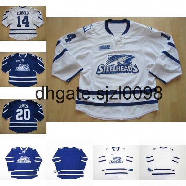

sjsj98 mississauga steelheads 20 graves 14 cobbold mens womens youth 100% embroidery cusotm any name any number hockey jersey fast shipping, Black