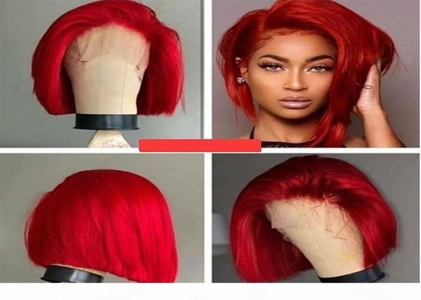 

short bob red straight lace front human hair wig preplucked hairline peruvian remy burgundy wig with baby hair1673125, Black