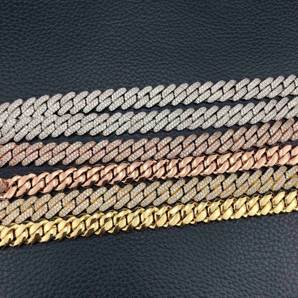 

new mens diamond gold miami cuban link chain 18k gold chain necklaces, Silver