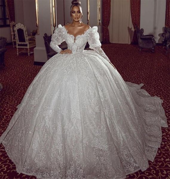 

vintage ball gown wedding dresses scoop neck bridal gowns lace applique white long sleeve lace up vestido de novia2875705