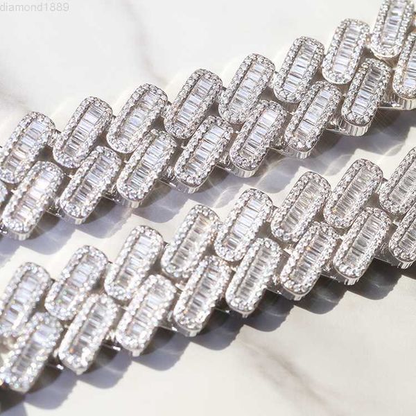 

yu ying luxury jewelry solid silver 18k gold plated 19mm width gra baguette moissanite cuban link chain for rapper men