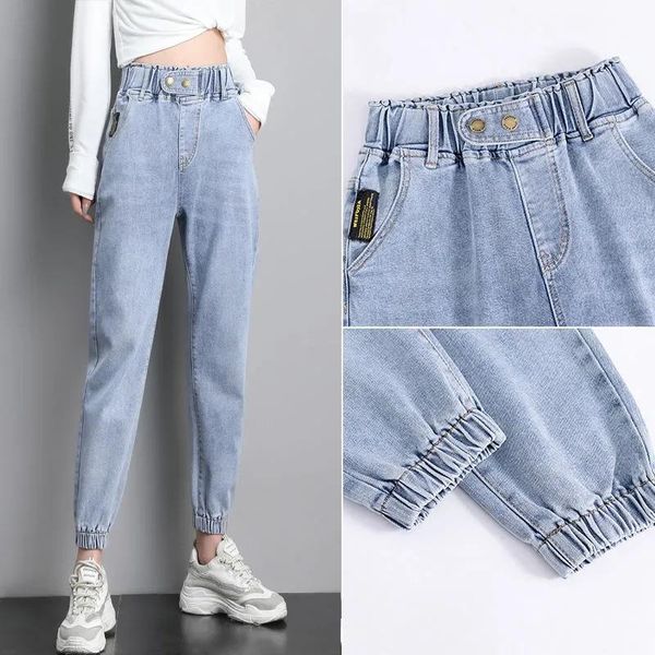 

jeans spring autumn stretch straight jeans slim women new high waist harem denim pants new elastic boyfriend pants korean jogger pants, Blue