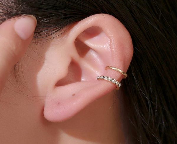 

vintage punk crystal geometry ear clip cuff wrap earrings for women non pierced clip on silver color women earrings jewelry3002823