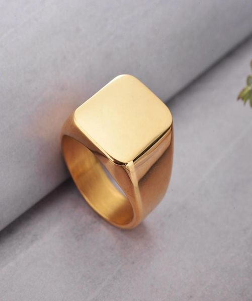 

fashion jewelry 3 colors black gold silver stainless steel smooth titanium ring square shape size mens ring9389406, Golden