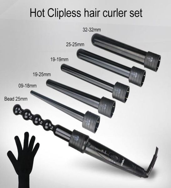 

cone barrel and bead barrel shape hair curler 6 in 1 us eu uk plug hair curling wand with retail gift box9589397