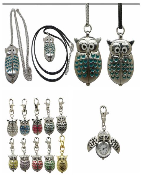 

retro owl fob pocket watch necklace there chains hanging pocket quartz watch kids women men gift vintage 10 colors aaa1138088026, Slivery;golden