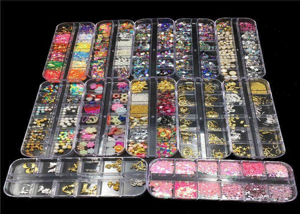 

12 designs nail art decorations metal rivets colorful nail rhinestones beads pearls diy manicure nail ornaments jewelry body art4099781, Silver;gold