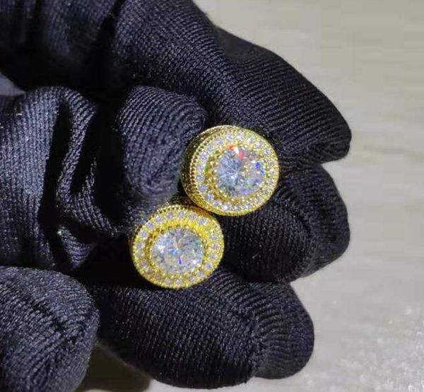 

men crystal round cz stud earring gold color white micro pave cubic zircon hip hop wedding studs earrings for women fashion ear je5710818, Golden;silver
