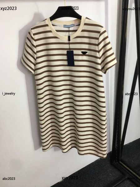

luxury womens designer dresses contrast striped loose fitting short sleeved dress size s-l geometric logo skirt, Black;gray