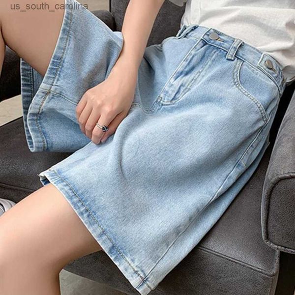

s-xl 2023 summer fashion korean wide leg blue denim jeans shorts women high waist short pants female with pockets l230522, White;black