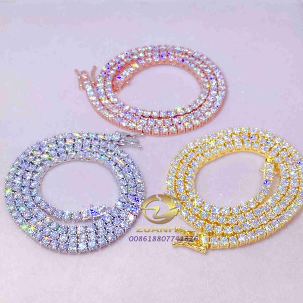 

hip hop jewelry iced out white gold plated 925 sterling silver vvs moissanite diamond cluster tennis chain necklace