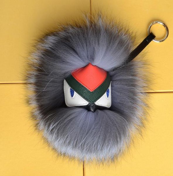 

fluffy real fur pom poms bug little monster bag charm genuine pompom keychain car jewelry pendant3401332, Silver