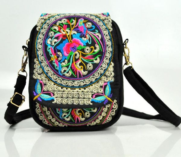 

ethnic style shoulder bags for women travel pouch vintage floral embroidered crossbody bags zipper embroidered mobile phone bag