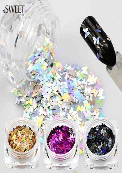 

1bottle 3d nail art glitter colorful laser butterfly sequins slice tips nail decoration diy manicure tools lahd01057796114, Black