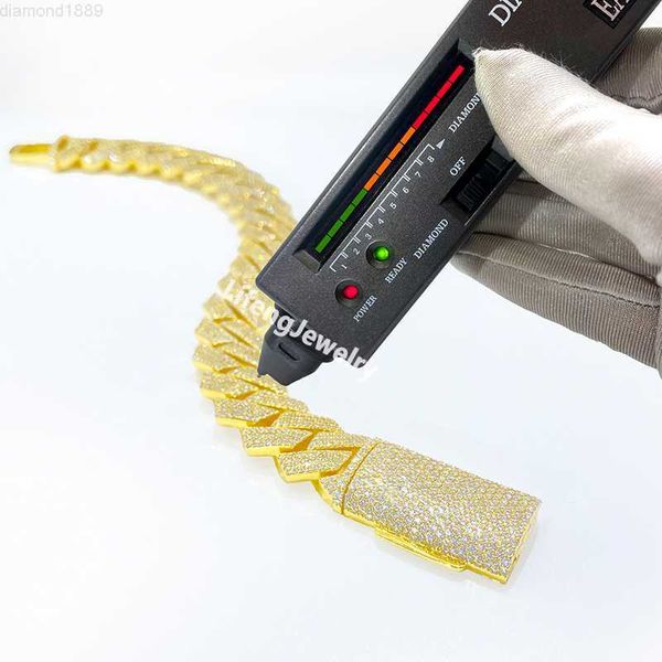 

luxury custom men's hiphop iced out cuban chain gold plated vvs moissanite diamond fine jewelry bracelet miami cuban link chain, Silver
