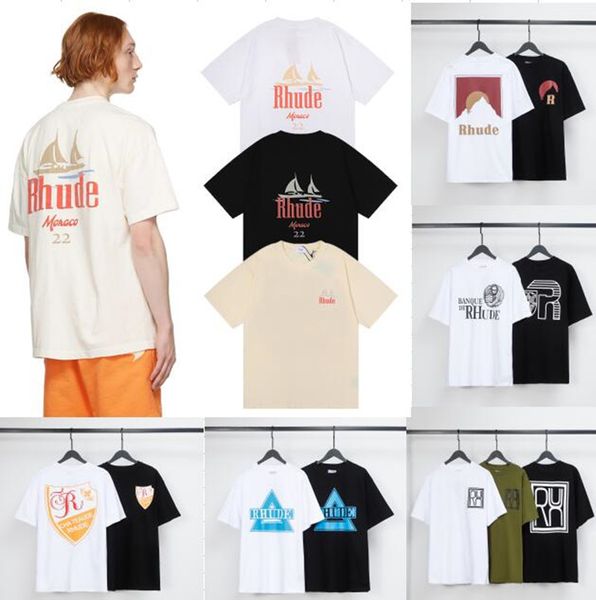 

mens&womens designer rhude t-shirts printed fashion man t-shirt cotton casual tees short sleeve luxury hip hop streetwear t-shirts size s-xl, White;black