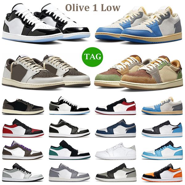 

olive 1 low basketball shoes men women 1s black phantom reverse mocha concord pine green black toe true blue unc mens trainers outdoor sneak