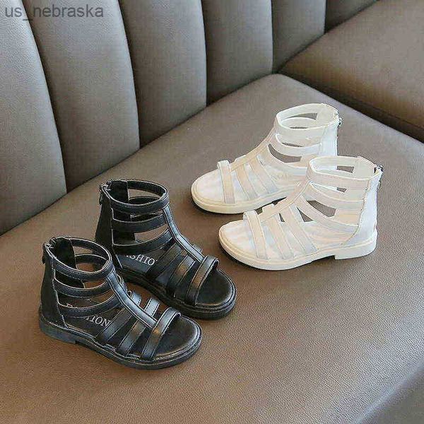 

sandals size 2636 girls summer 2022 new roman sandals flat outdoor leisure slippers hollow striped white baby girls sandals g220512 l230518, Black;red