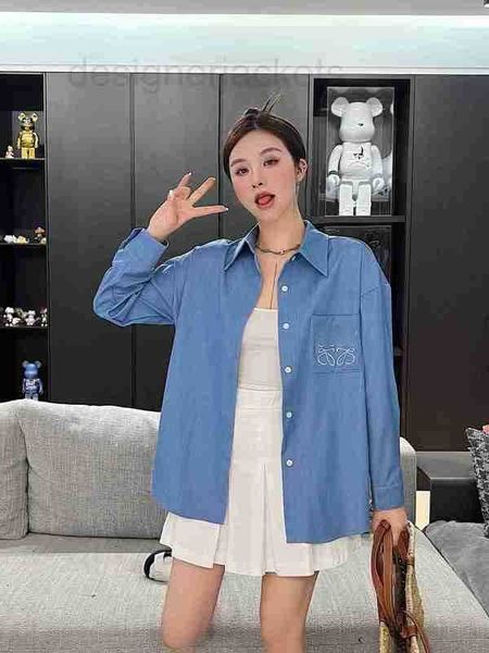 

women's blouses & shirts designer 2023 summer new embroidered denim shirt long sleeved loose fit slim high grade polo neck casual zru5, White