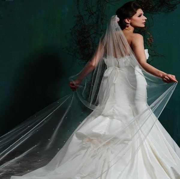 

2019 pearls long bridal veils 1 layer tulle wedding veils bridal accessories in stock new4770473, Black